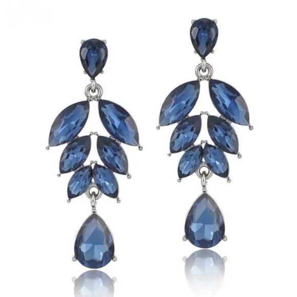 Prom Pageant Bridal Jewelry - Simple Classic Navy Blue Crystal Chandelier Earrings Prom Pageant Cocktail Party